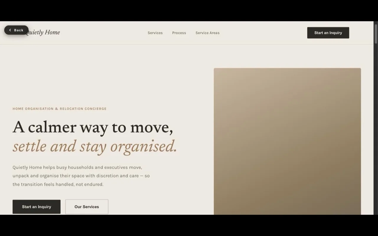 Home Organisation and Relocation Website concept