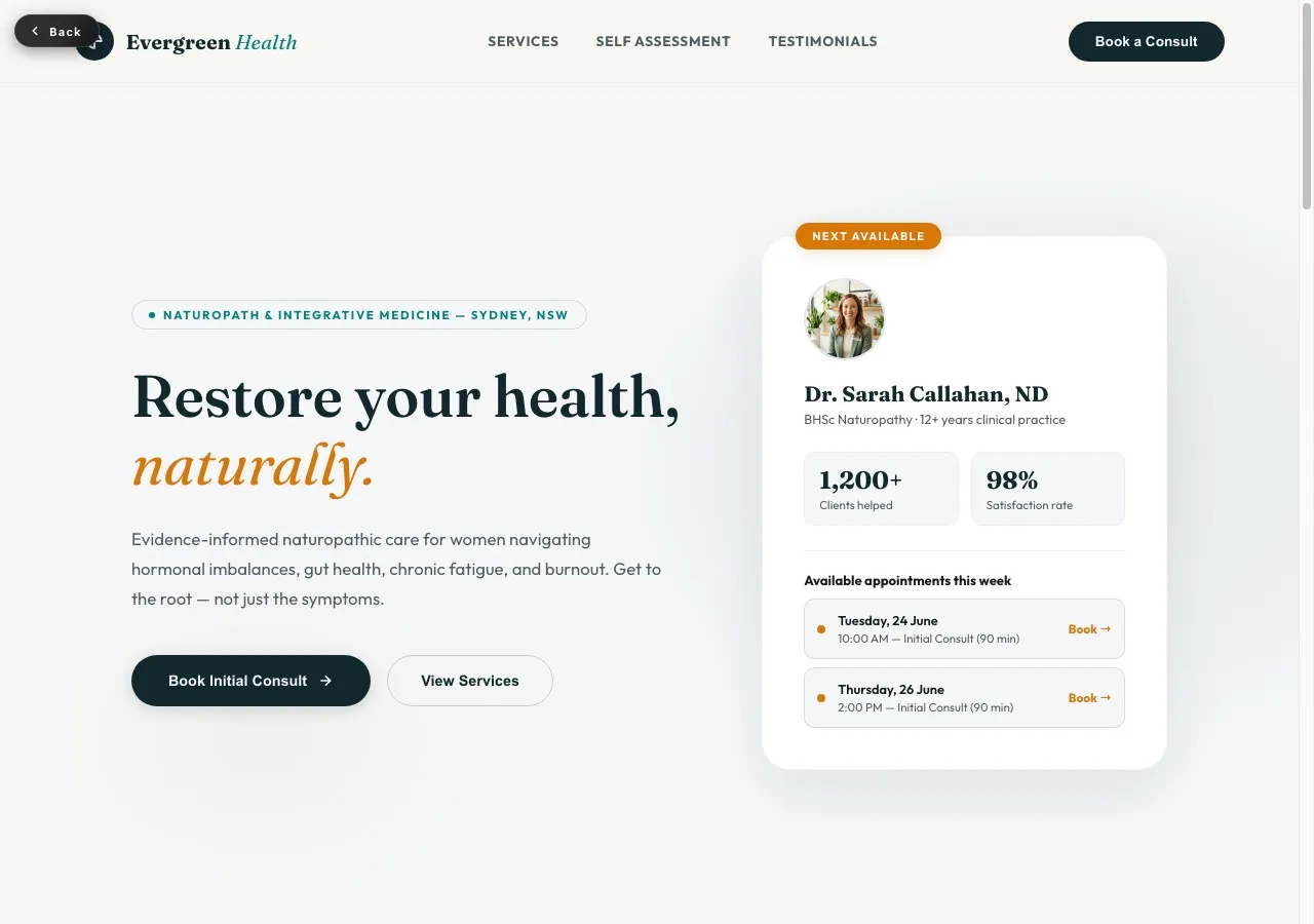 Naturopath Practice Homepage concept